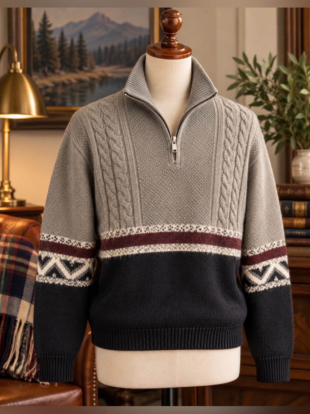Vintage 90’s- Stefanel- made in Italy- Gray and Black Knit wool Sweater